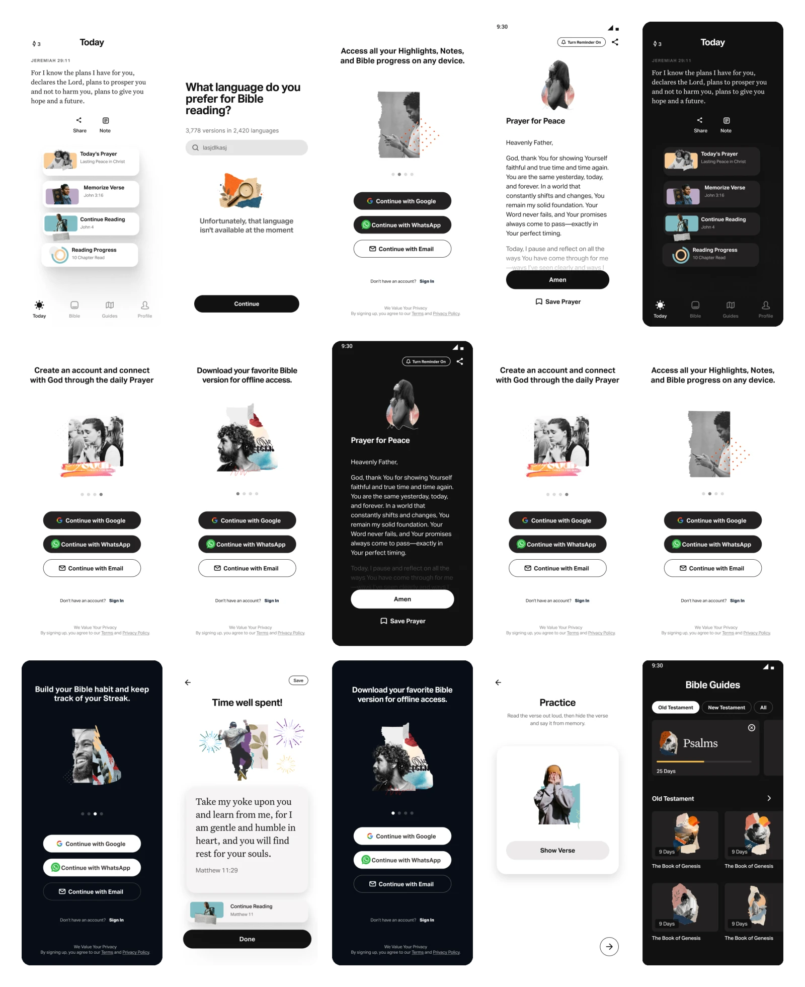 Bible App Lite redesign aligned with the main Bible App's collage illustration system