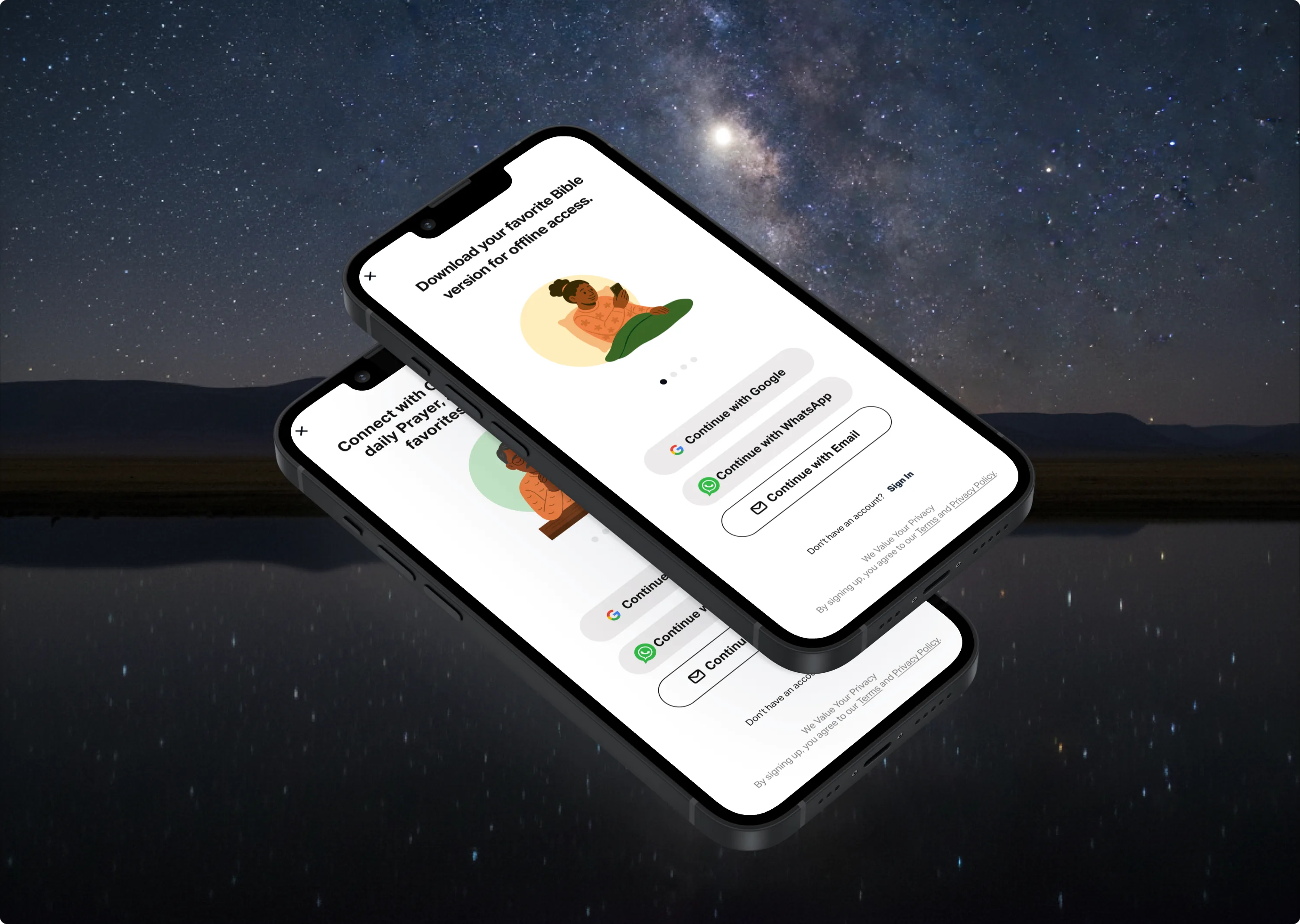 Bible App Lite onboarding and offline screens